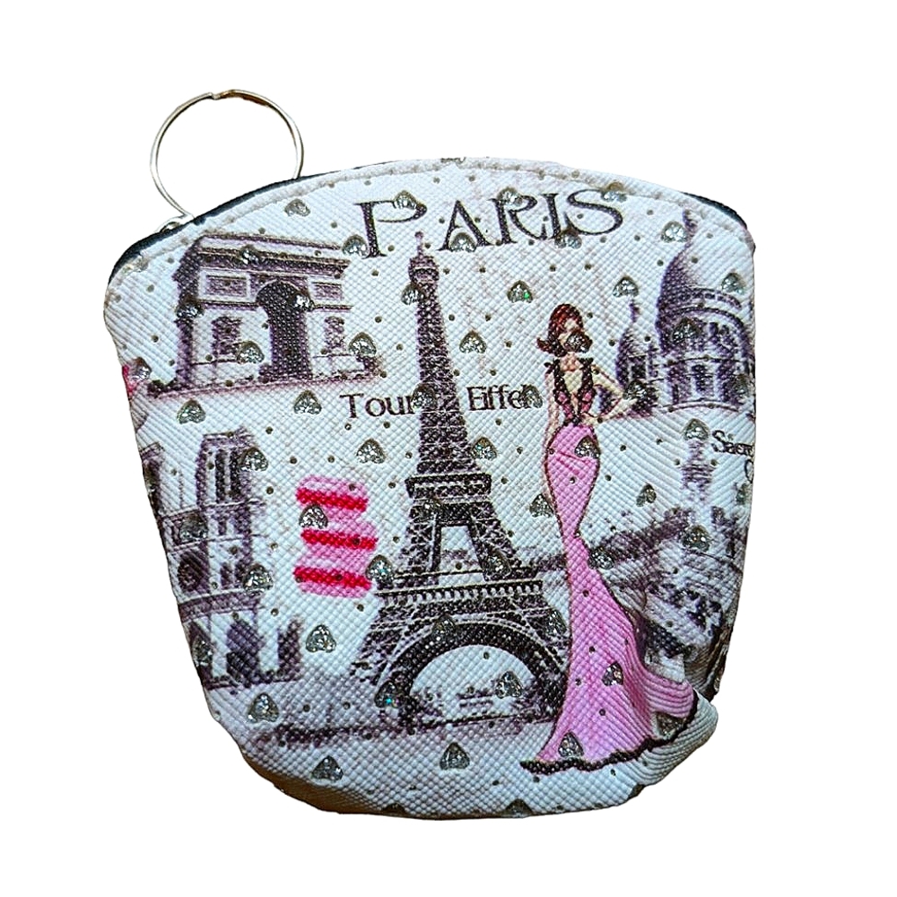 PARIS theme mini bag key ring zip NEW